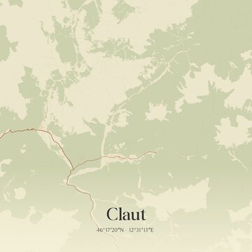 Vintage map of Claut, Italy.