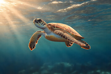 serene underwater view of sea turtle swimming gracefully