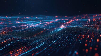 Obraz premium Digital Wave A Dynamic Landscape of Flowing Data in a Virtual Environment
