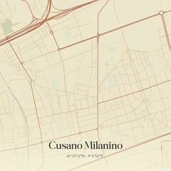 Vintage map of Cusano Milanino, Italy.