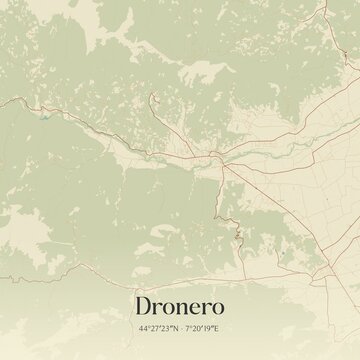 Vintage map of Dronero, Italy.