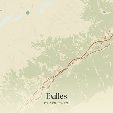 Vintage map of Exilles, Italy.