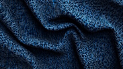 Deep Blue Woven Fabric Texture with Subtle Highlights and Shadows Creates a Rich Pattern