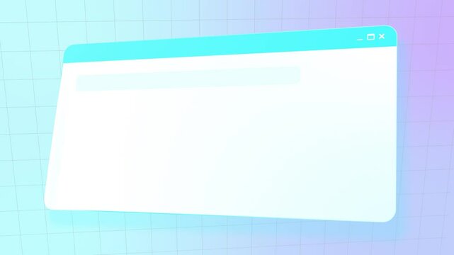미래지향적인 그리드 위에 생성되는 인터넷 윈도우 ai 대화 팝업 창이 중앙에 뜨며 카메라의 다양한 각도로 움직이는 인터넷 ai 창 모션그래픽