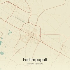 Vintage map of Forlimpopoli, Italy.
