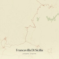 Vintage map of Francavilla Di Sicilia, Italy.