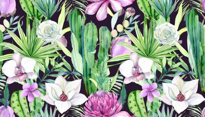 Vibrant Tropical Oasis A Stunning, Lush Canvas of Exotic Leaves and Flowers, Creating an Immersive Jungle Paradise.