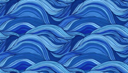 Vivid Seamless Pattern with Waves Oceanic Texture for Backdrops, Rivers or Water Surfaces, Featuring a Dynamic Dance of Ripples, Rich Blue Hues, and Cool White Foam, Perfect for Digital Art,