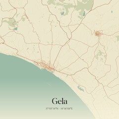 Vintage map of Gela, Italy.