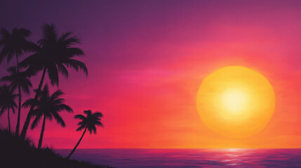 Naklejka premium vibrant sunset with palm trees silhouetted against colorful sky