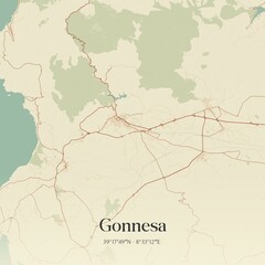 Vintage map of Gonnesa, Italy.