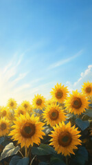 Fototapeta premium vibrant sunflower field under clear blue sky, radiating warmth and joy