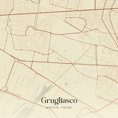 Vintage map of Grugliasco, Italy.