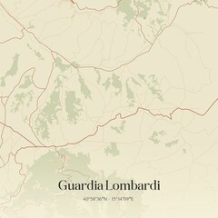 Vintage map of Guardia Lombardi, Italy.