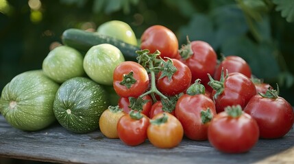Freshly Harvested Garden Vegetables: A Bountiful Summer Tomato and Zucchini Harvest