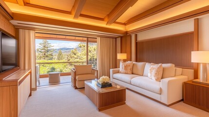 Fototapeta premium Luxurious Mountain View Living Room Interior Design