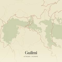 Vintage map of Guilmi, Italy.
