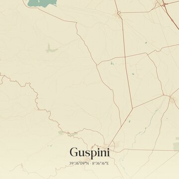 Vintage map of Guspini, Italy.
