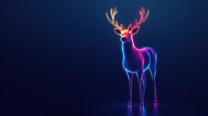 Glowing deer, dark background, holiday card