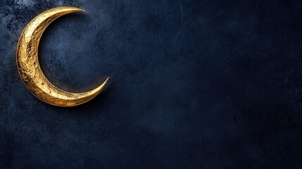 Stylized golden crescent moon on dark textured background