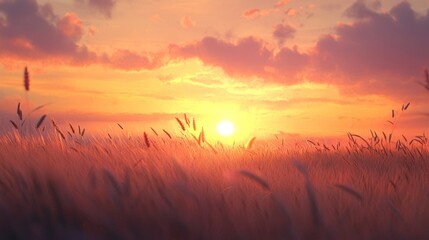 Obraz premium Golden Hour Serenity: Sunset over a Wheat Field