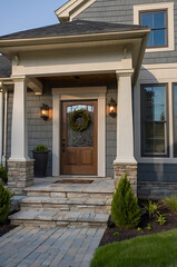Elegant Home Exterior with Stone Steps and Porch: Dream House Architecture and Design