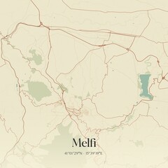 Vintage map of Melfi, Italy.