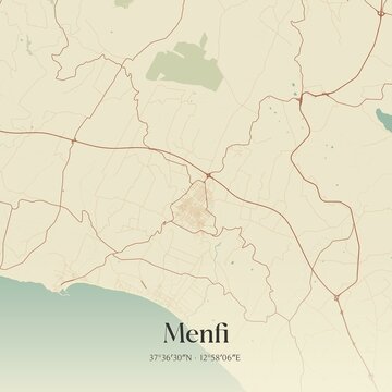 Vintage map of Menfi, Italy.