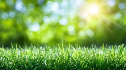 Fototapeta premium Lush Green Grass Under Bright Sunny Sky