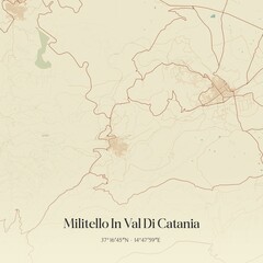 Naklejka premium Vintage map of Militello In Val Di Catania, Italy.