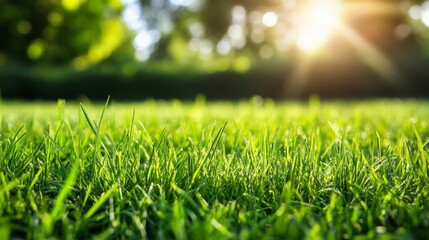 Lush Green Grass Illuminated By Bright Sunshine