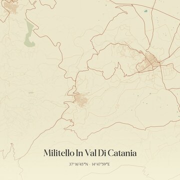Vintage map of Militello In Val Di Catania, Italy.