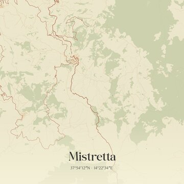 Vintage map of Mistretta, Italy.