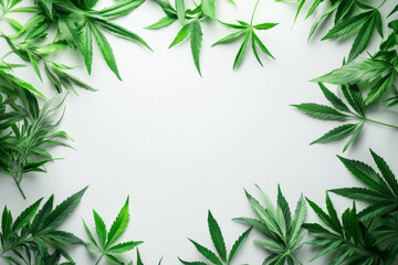 Cannabis leaves on white background, copy space. Medical Marijuana concept