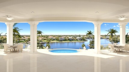 Luxurious Waterfront Villa Patio with Pool and View