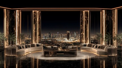 Naklejka premium Luxury Penthouse Night View Cityscape Apartment