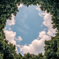 Obraz premium Springtime Nature Frame Blue Sky Fluffy Clouds Green Leaves