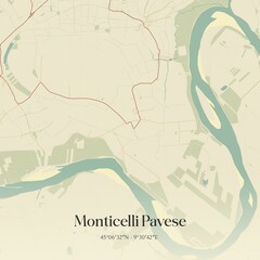 Vintage map of Monticelli Pavese, Italy.