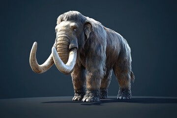 Obraz premium Woolly mammoth, prehistoric creature, digital rendering, gray background, educational use