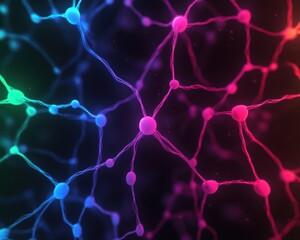 Colorful abstract representation of neural networks depicting connections and interactions in a digital environment.