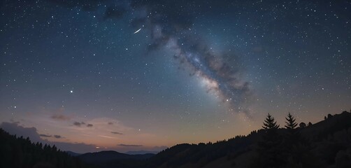 Fototapeta premium Stunning View of the Milky Way Galaxy Stretching Over a Night Landscape for Space Themes