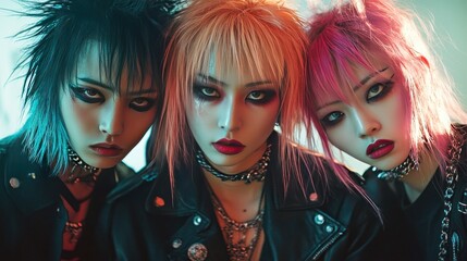 Obraz premium Rebellious Glamour: A Trio of Punk Rock Fashion Icons