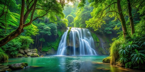 Waterfall in dense forest, foliage, nature,  foliage, nature, wilderness, landscape, scenery, lush, green