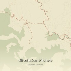 Vintage map of Olivetta San Michele, Italy.