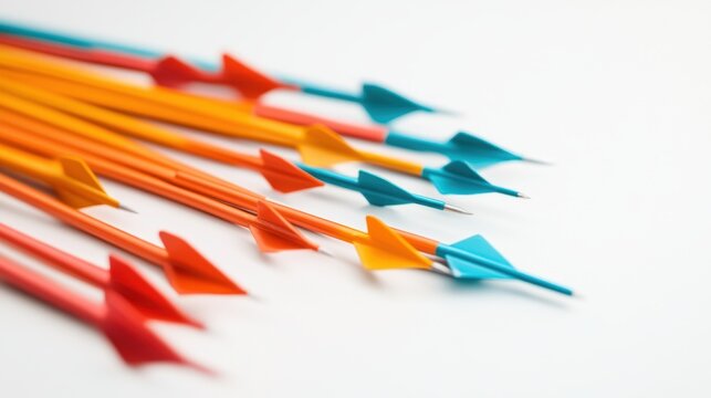 A group of arrows converging toward a single point, representing collaboration, on a white background.