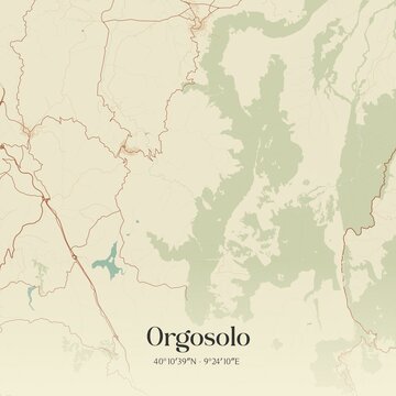 Vintage map of Orgosolo, Italy.