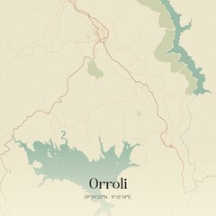 Vintage map of Orroli, Italy.