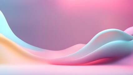 Abstract pastel pink, blue, and yellow wave background.