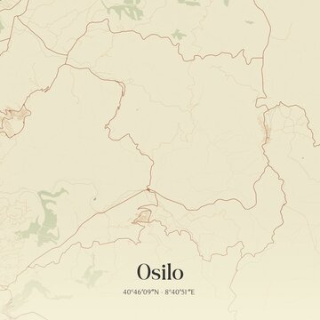Vintage map of Osilo, Italy.