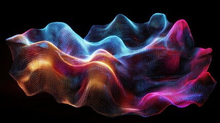 Obraz premium Abstract Colorful Digital Waveform Neon Grid Mesh Futuristic Technology Background